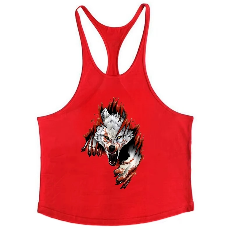 

Men's Fierce Wolf Graphic Gym Stringer Vest - Fitness Sleeveless T-Shirt for Bodybuilding, Exercise & Muscle Sports Training