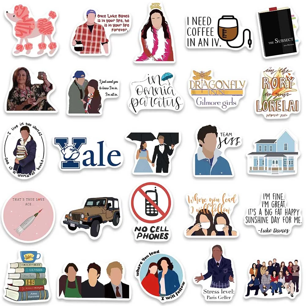 50PCS TV Show Gilmore Girls Graffiti Stickers Aesthetic Decals for Laptop Scrapbooking Laptop Water Bottle DIY Sticker Gift