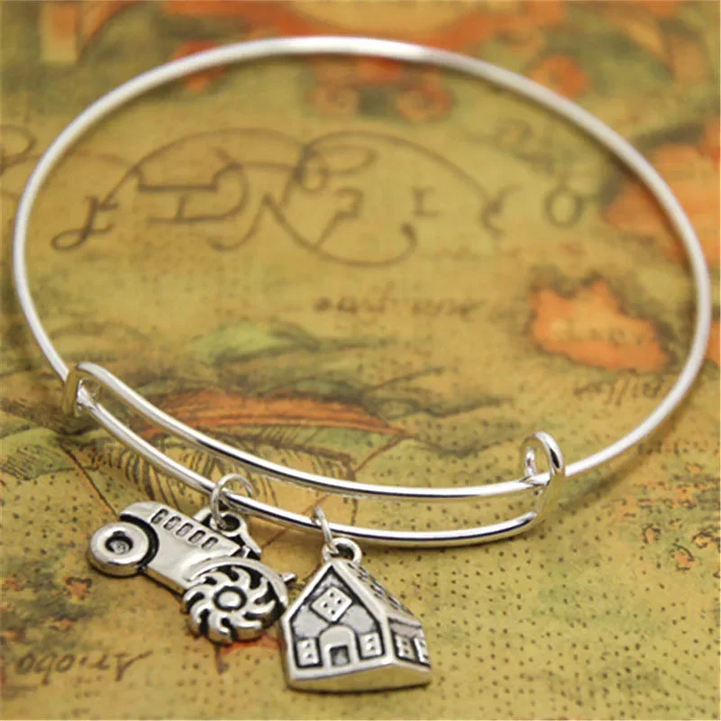 

12pcs/lot Barn Tractor Bracelets Charm Barn Bangles Adjustable Jewelry Farmers Wife Daughter