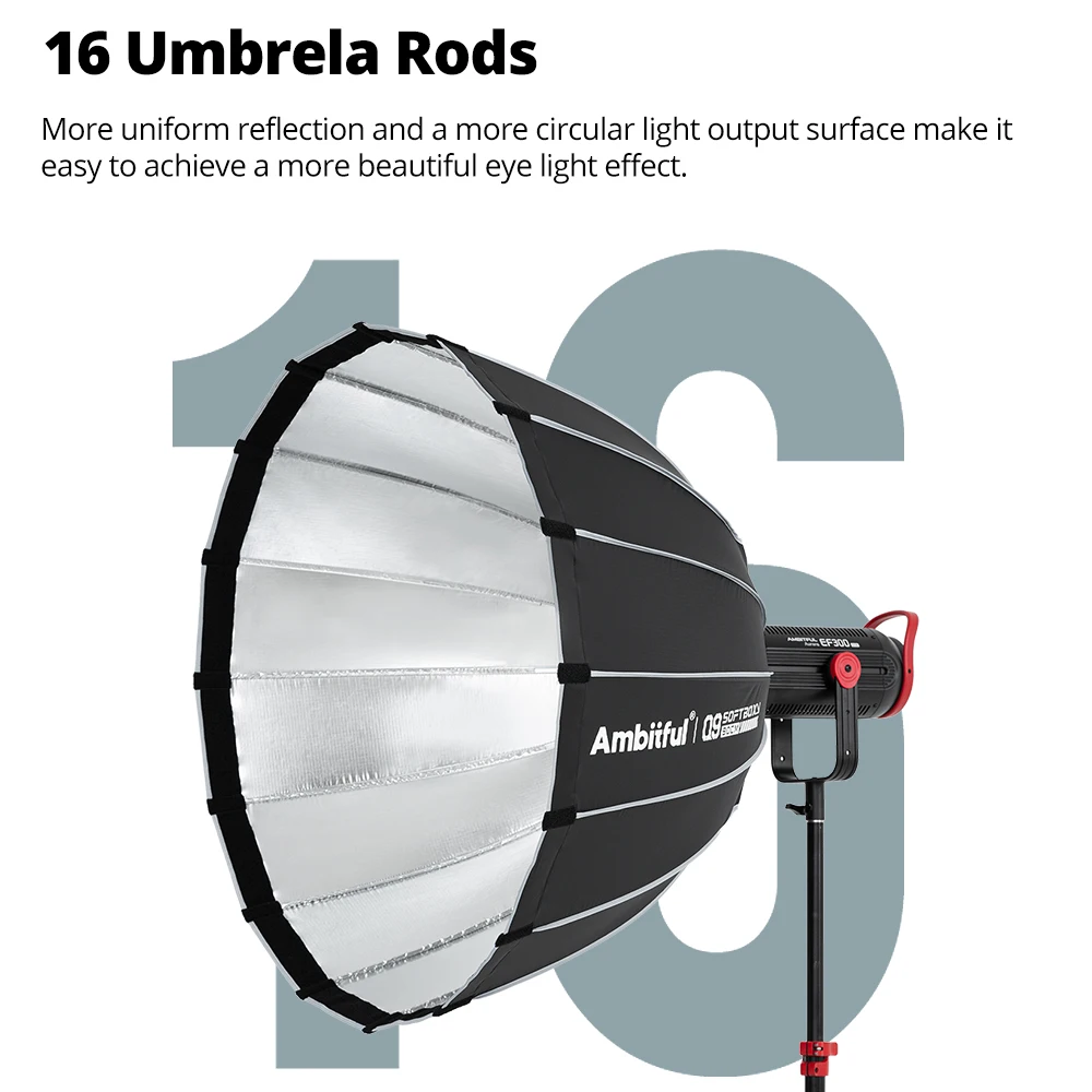 AMBITFUL Q9 Series 60cm 90cm 120cm Bowens Mount Parabolic Softbox Deep Quick Set-up Softbox for Flash LED Light Godox