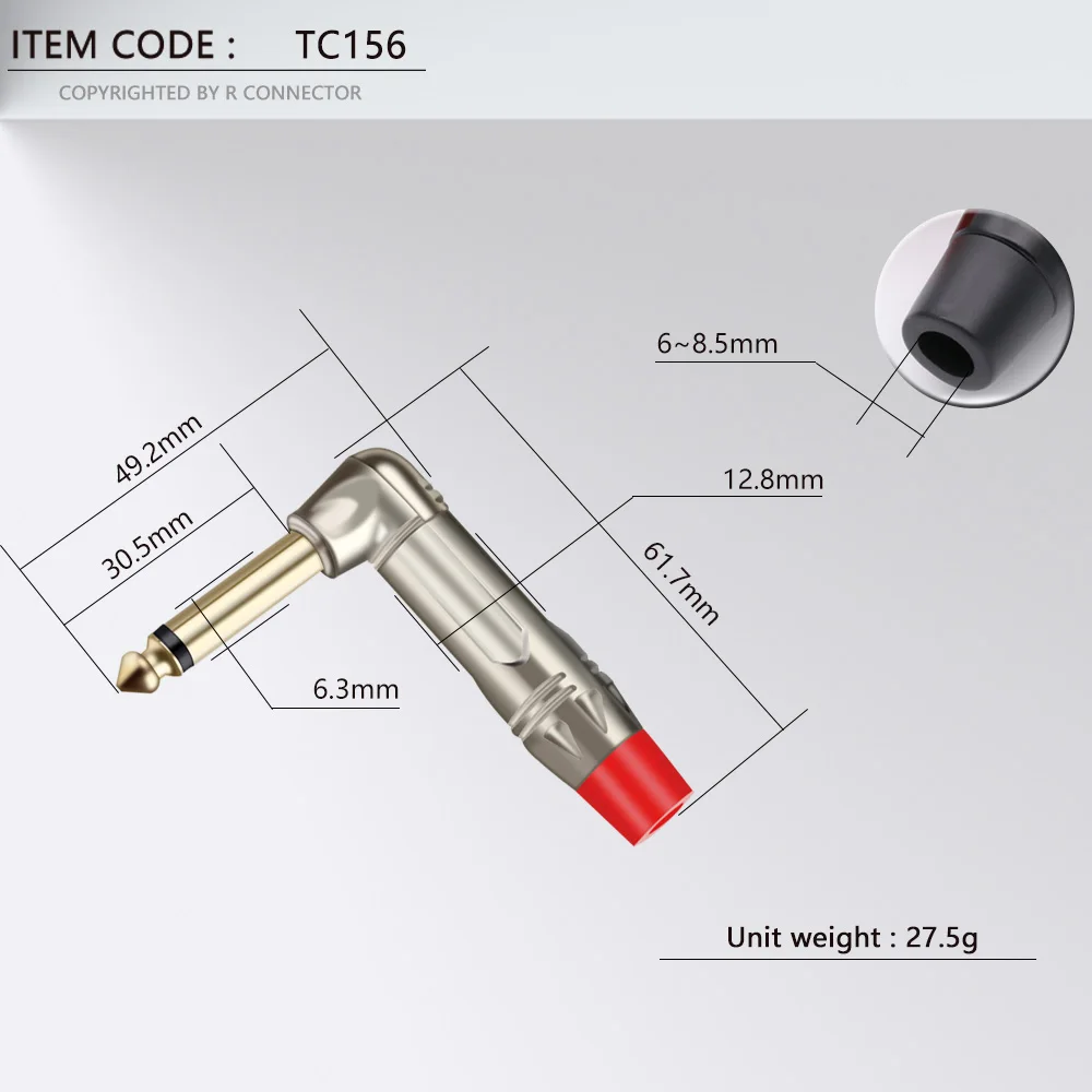 2PCS Right Angle Mono 6.35MM Jack 6.3MM Male Plug Connector Gold Plated 1/4 Inch Plug Microphone Guitar Connector