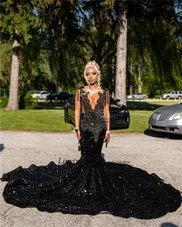 African Aso Ebi Prom Dresses Mermaid Sequined Beaded Formal Evening Party Gown For Black Girls Sleeveless Gala robes de soirée