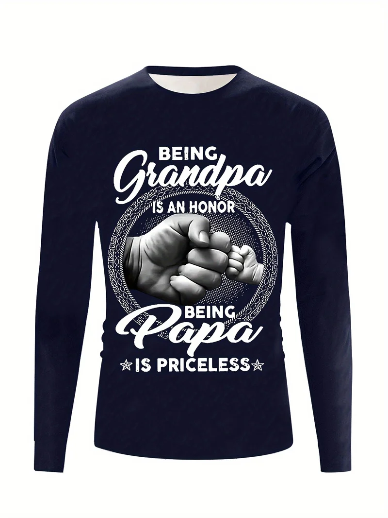 Being Grandpa Is Priceless Graphic T Shirts Creative Letter Pattern Men's Long Sleeved Tees Fashion Spring Unisex Tshirts