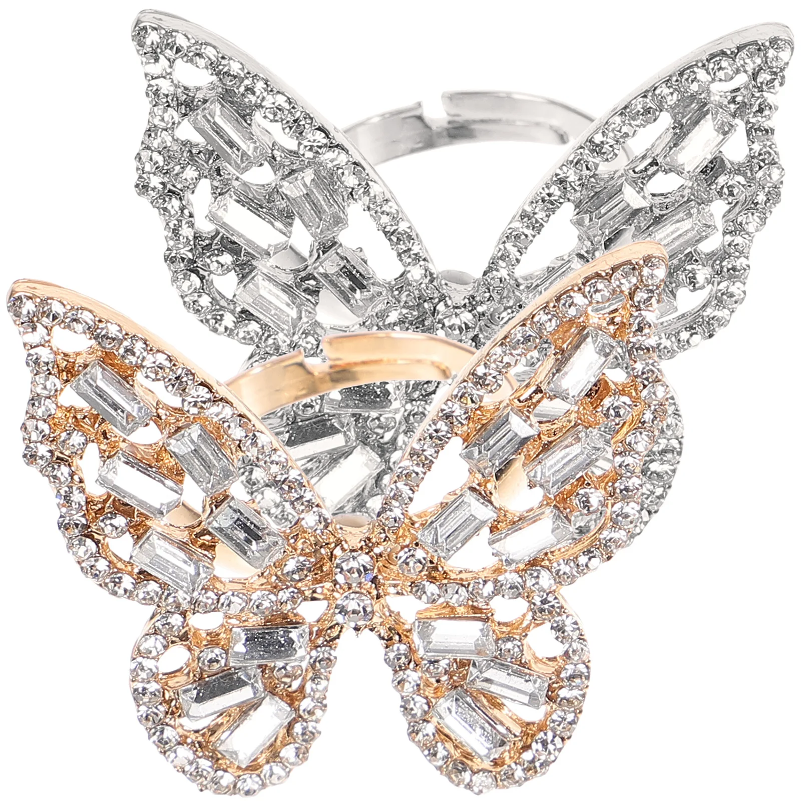 

2Pcs Women Butterflies Ring Rhinestone Alloy Fashion Finger Jewelry Party Gift Rings Butterflies Rings Fashion Alloy Ring