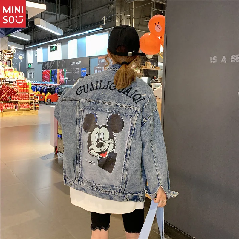 Autumn 2025 New Denim Jacket Women's Loose Korean Version Bf Hong Kong Style Student Cartoon Embroidered Versatile Jacket Top