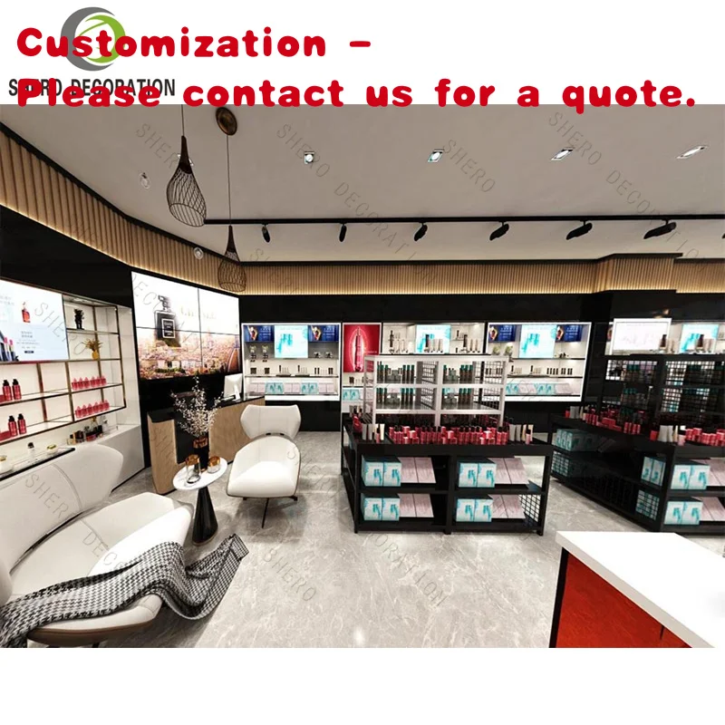 

custom.Exquisite Durable Makeup Display Shelves Cosmetic Display Cabinet with High-end Wood Shop Counter in Mall