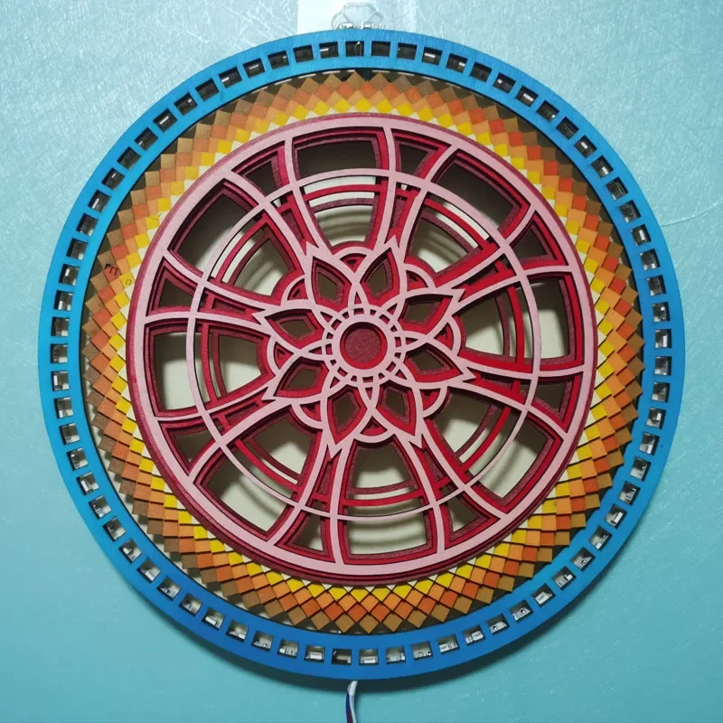 Wooden mandala flower remote control can change color, dazzling lights, home decoration crafts