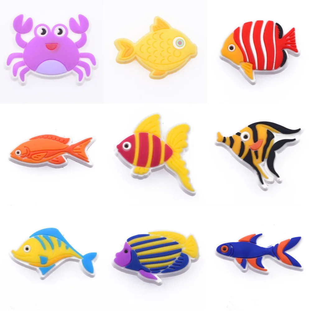 CreMobAnimals-Breloques de chaussures en forme de petits poissons, décoration de chaussures, océan, or, bleu, violet, cadeaux d'anniversaire, savoir chaud