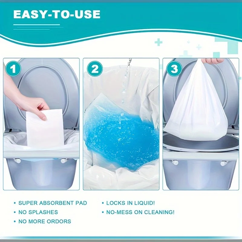 

Toilet Seat Liners 50/100pcs, Liquid to Gel Lock Odor for Portable Commode Chair, Super Absorbent Disposable Pads for Camping.