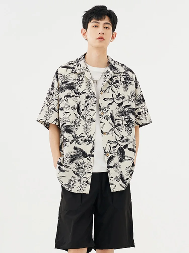 

Casual Cuban Collar Short Sleeve Shirt Men's Summer Hawaii Trend Loose Lightweight Polyester Fiber Plant Floral Patterned Shirt