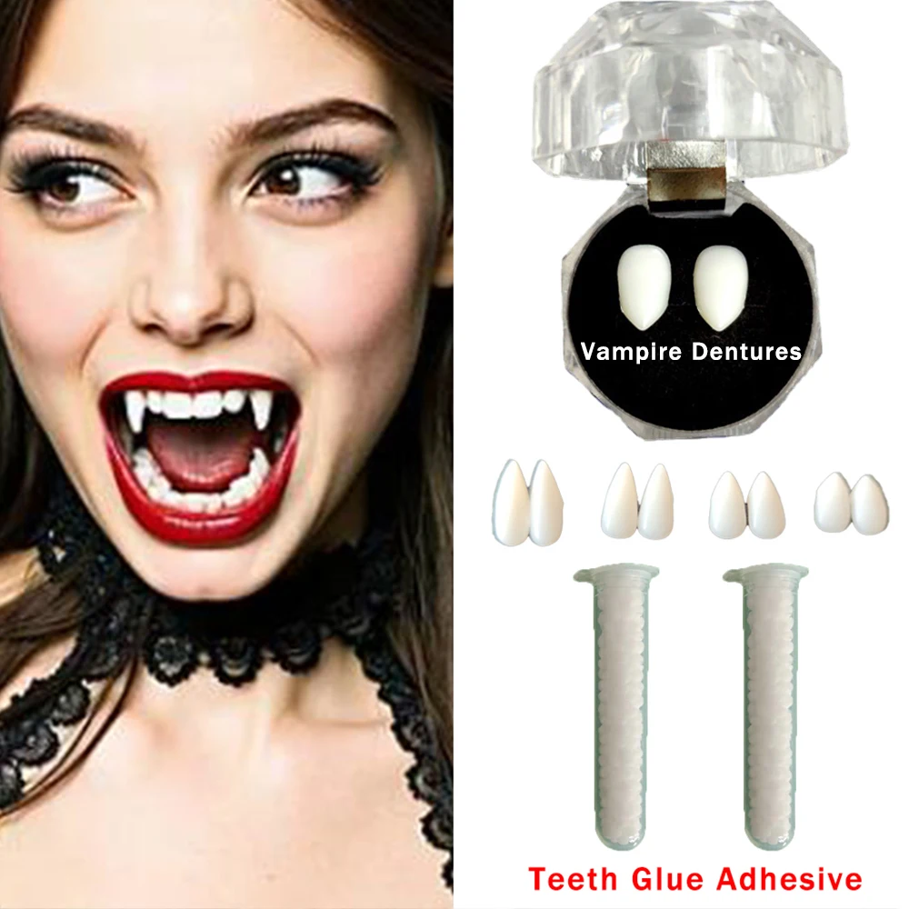 

Хэллоуин пара зубов вампира протезы призрачные клыки зубы тигра клей реквизит ужас реквизит костюм аксессуары для вечеринок костюм