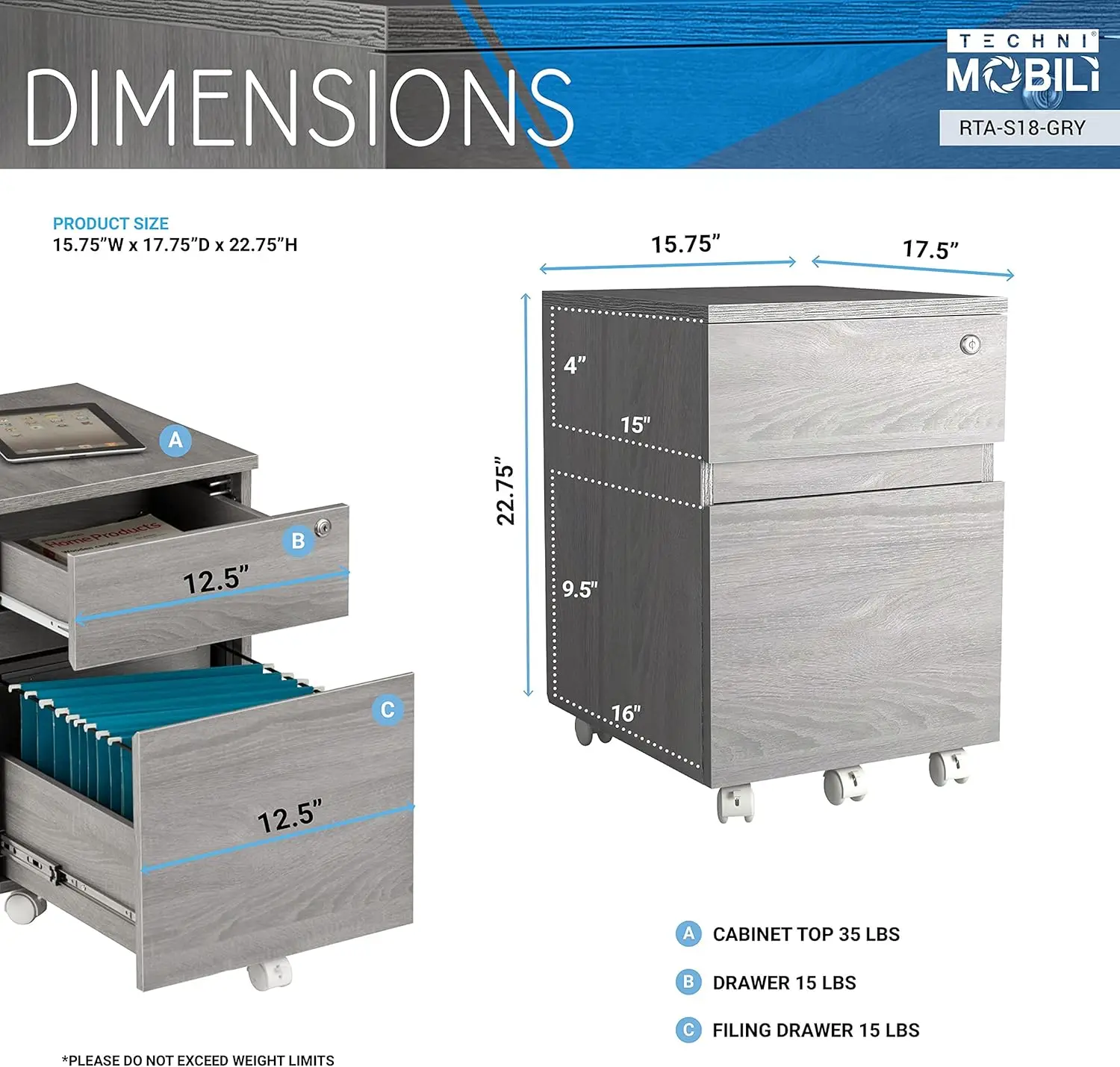 خزانة تخزين بقفل دوار مع درجين، رمادي، 15.75 بوصة طول × 17.75 بوصة عرض × 23 بوصة ارتفاع
