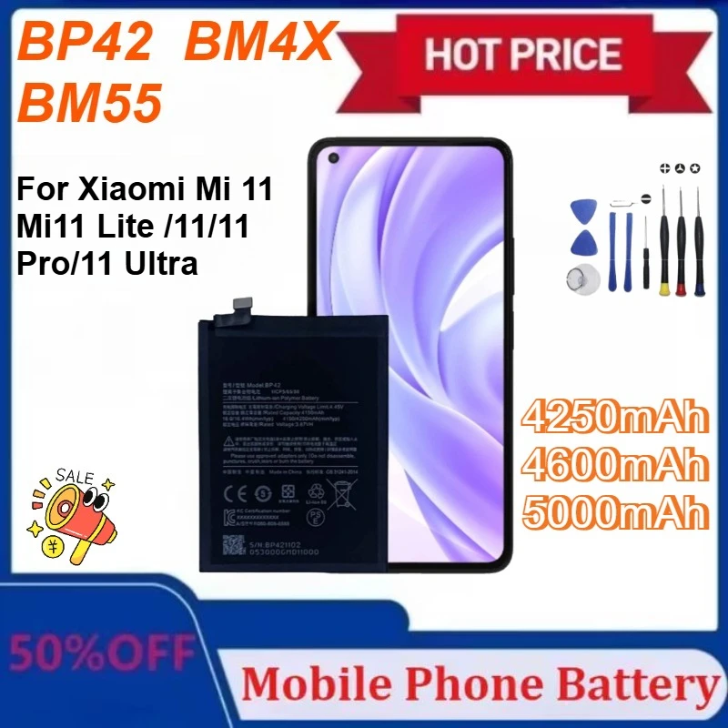 

New Mobile Phone Battery BP42 BM4X BM55 for Xiaomi Mi 11 Mi11 Lite /11/11 Pro/11 Ultra with Tools