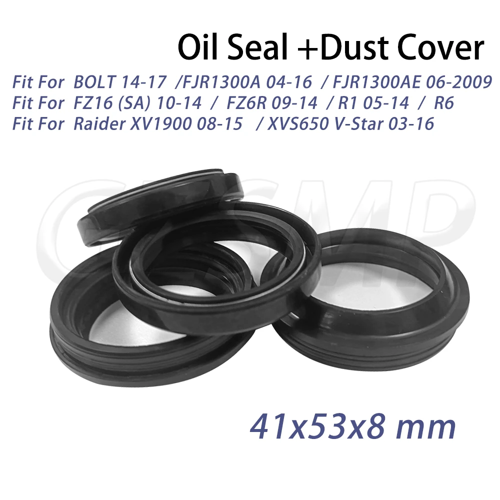 

Motorcycle 41x53x8 Front Fork Oil Seal Dust Seal fit For yamaha R1 R6 FZ6R XVS650 XVS95 V-Star YZ125 YZ250F