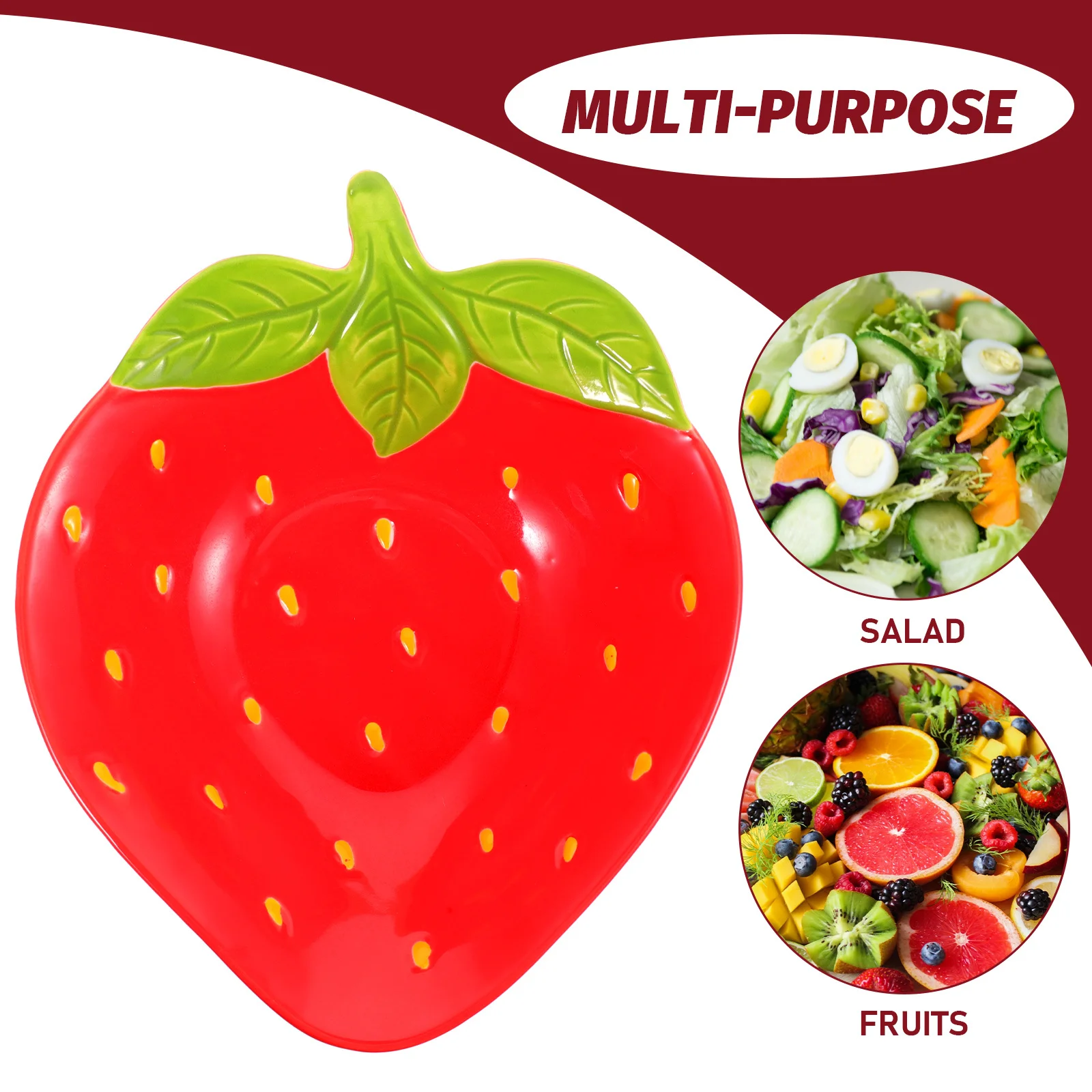 

Ceramic Fruit Bowl Adorable Strawberry Printing Decorative Household Salad Dessert Serving Bowl Food Container