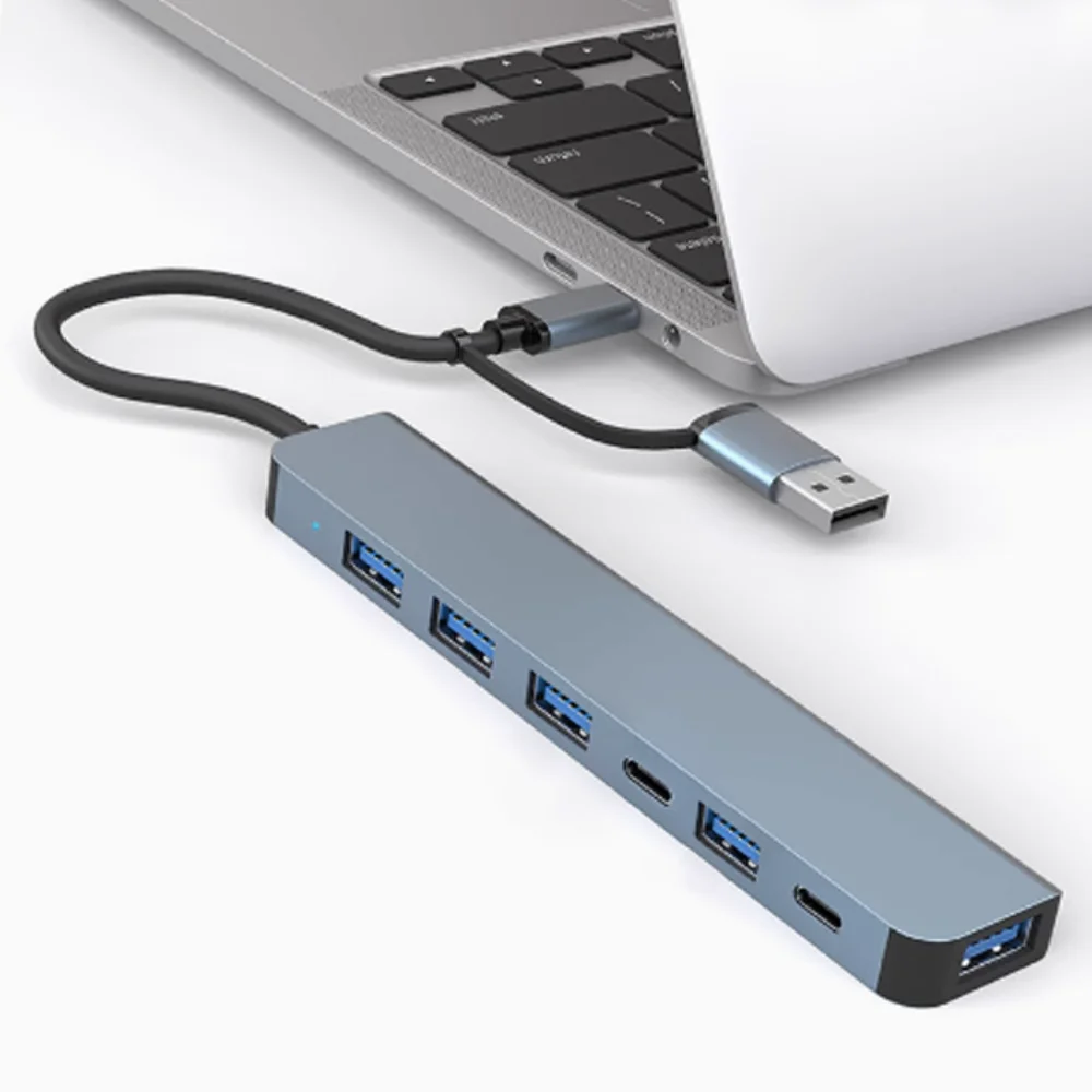 1 To 7 Type-c Expansion Dock Hub Multi Interface Splitter 7-in-1 USB Splitter Multifunctional Aluminum Alloy