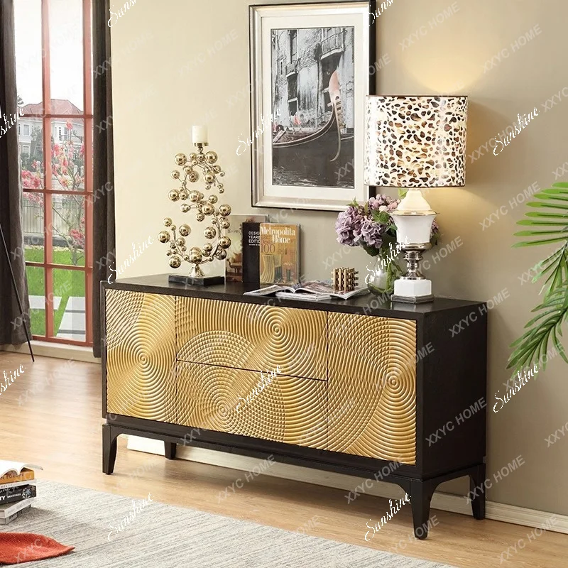 Living room solid wood cupboard country carved storage cabinet