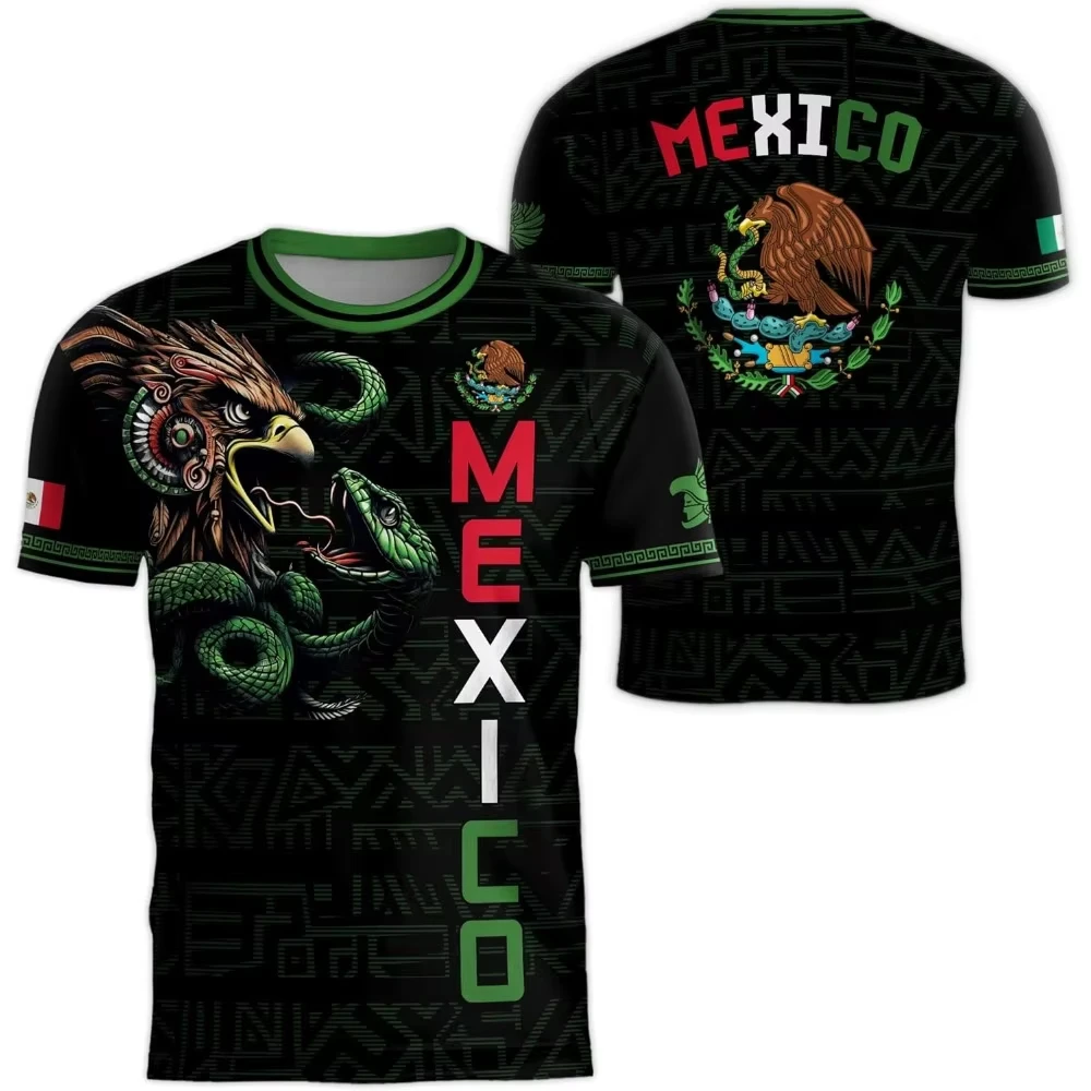 Mexico National Flag Print T Shirt For Men Funny 3D Eagle Pattern Short Sleeve Tees Outdoor Football Sports Clothing Casual Tops