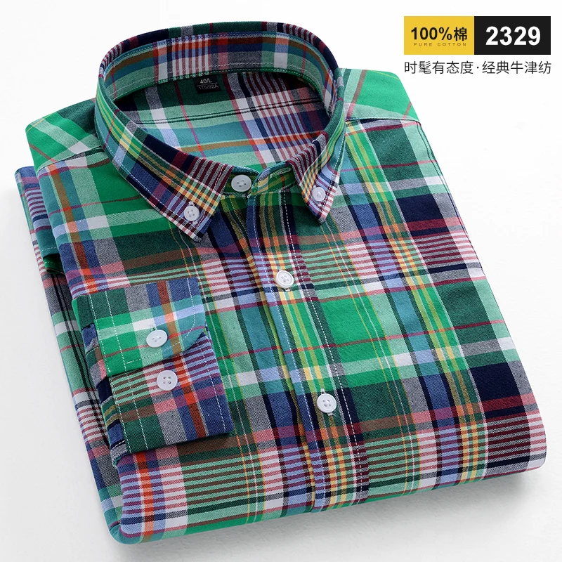 Nieuw In Shirt Mode Trends100 % Katoenen Shirts Met Lange Mouwen Voor Mannen Slim Fit Casual Effen Shirt Zacht Geruite Gestreepte Merkkleding