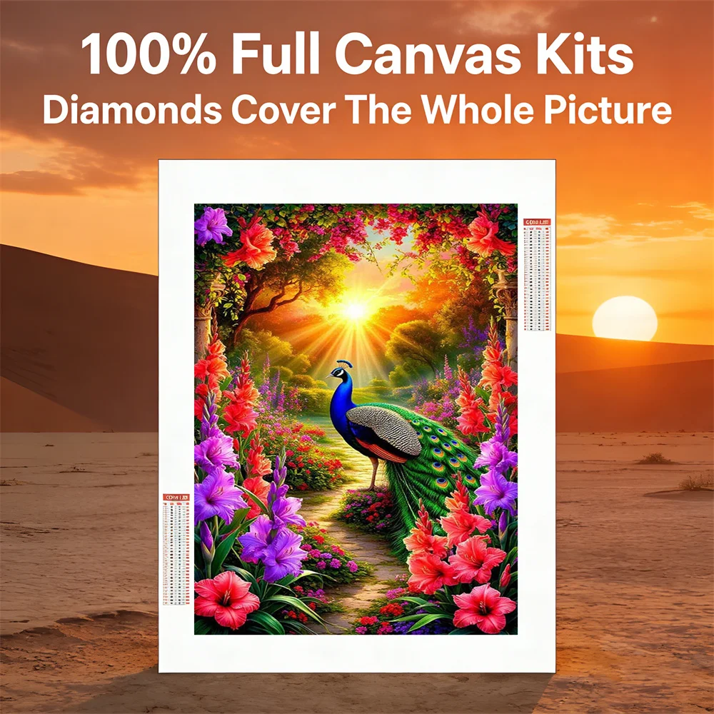 AZQSD DIY Diamantmalerei für Erwachsene Pfau Tier Blume Komplettset Diamantmosaik 5D Sonnenuntergang Erwachsenen-Bastelset für Heimdekoration