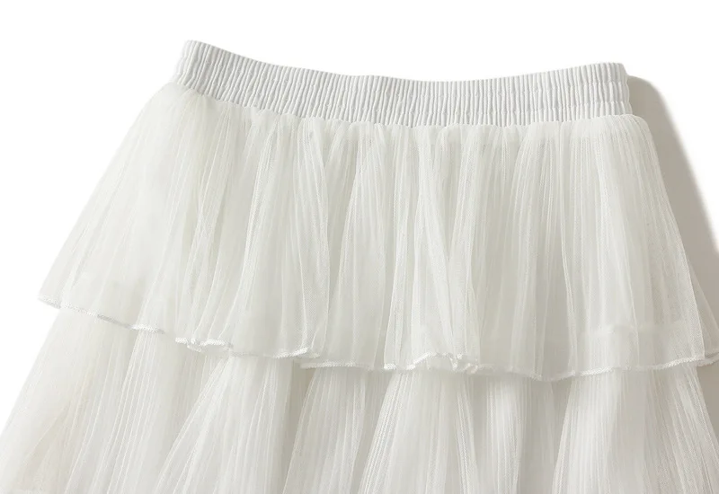 New Summer Korean Mesh Half Body MIDI Skirt Spring and Autumn Super Fairy Layered Cake Skirt Women's Knee Long Beach Skirt