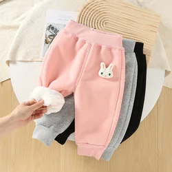 newborn clothes Girls casual cotton pants with fleece winter fashion baby girls 2024 new style external warm pants