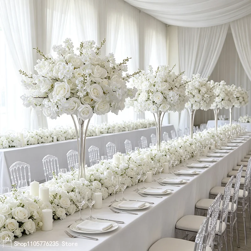 Weiße Kirschblüten-Rosen-Delphinium-Kunstblumenarrangement Hochzeitstisch-Mittelstück Blumenball Hotel-Empfangsbedarf – Detail 2