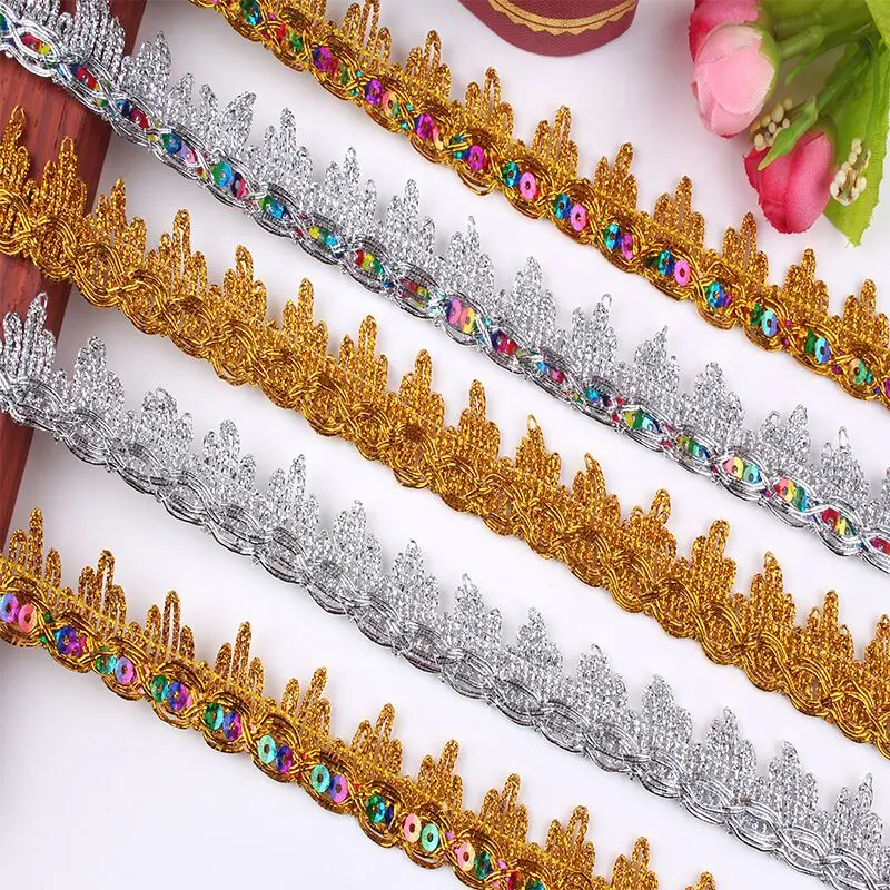 5Yards 23mm Gold Silver Lace Ribbon Trims DIY Patchwork Handmade Wedding Craft Clothing Hometexile Sewing Accessories Supplier