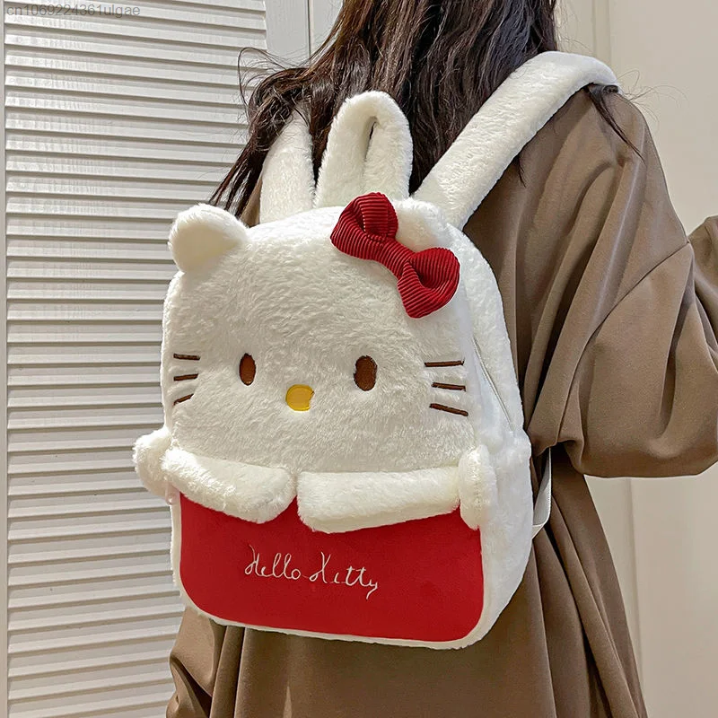 Sanrio Hello Kitty Cartoon Women Sweet Cute Plush Backpack College Style Commuting Portable Practical Backpack Fashion Trend Bag