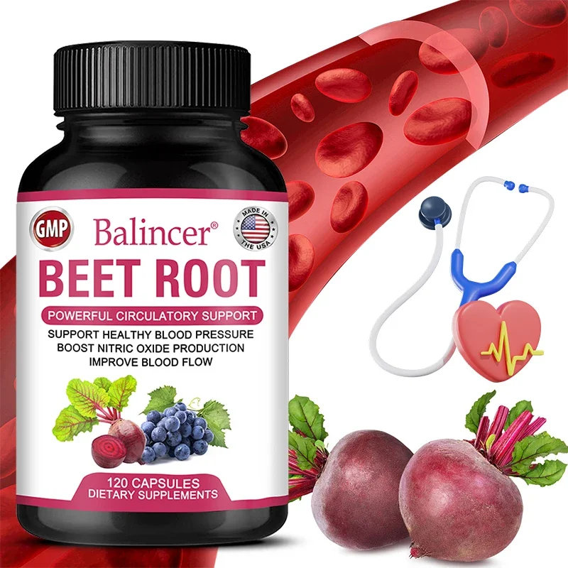 Beet Blood Pressure Support Supplement with Grapeseed for Circulation and Cardiovascular Vasodilation Heart Health Vitamins