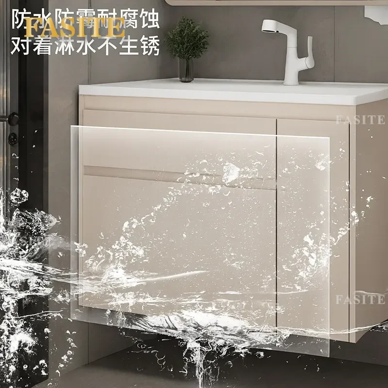 For Honeycomb Aluminum Bathroom Cabinet with Pull Basket Deepened Ceramic Integrated Basin Hot Bending Combined Washbasin