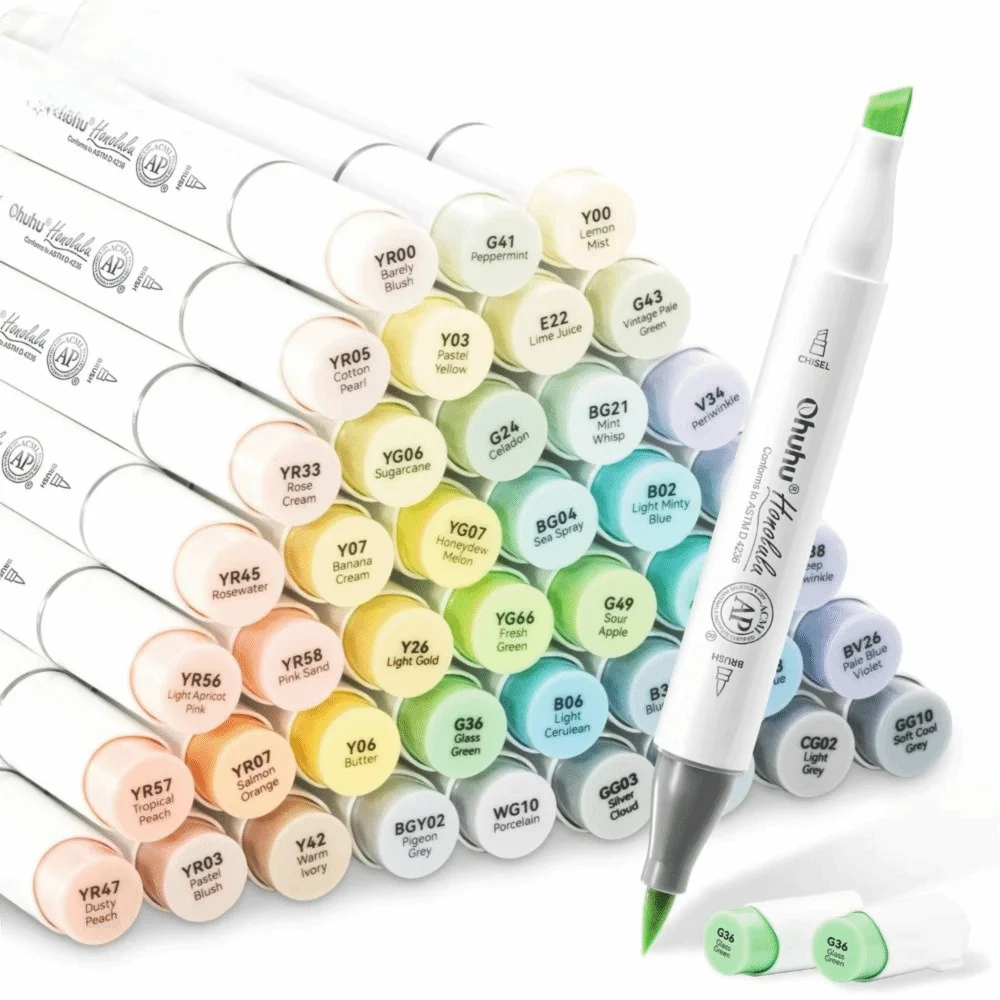 48/60Pcs Portable Alcohol Ink Alcohol Markers Dual Tip Chisel Tip Art Marker Set Brush Tip Dual Tip Markers Illustration