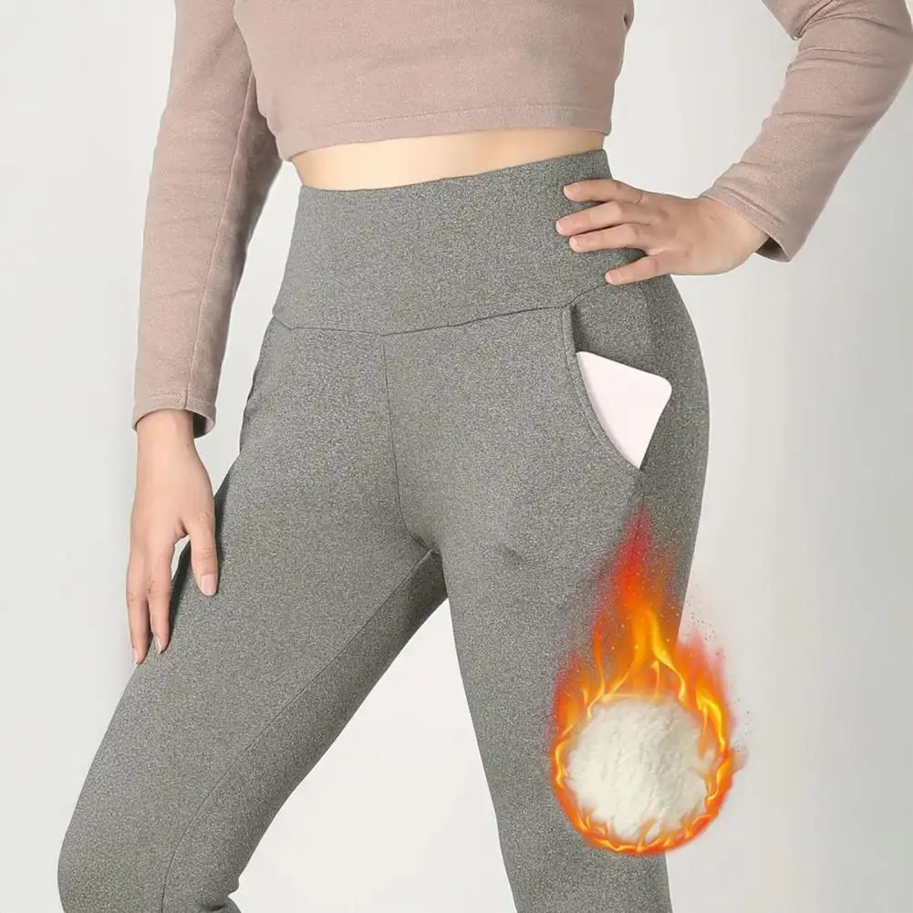Mallas con forro de felpa para mujer, pantalones térmicos gruesos y cálidos para invierno, mallas elásticas de cintura alta para evitar el frío y el calor