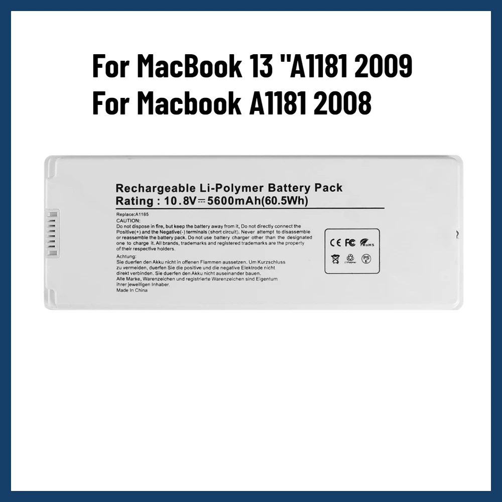 

A1185 A1181 MB402 MB403 Laptop Battery For Apple MacBook 13" (2008 2009) MA245 MA255 MA566 MA5
