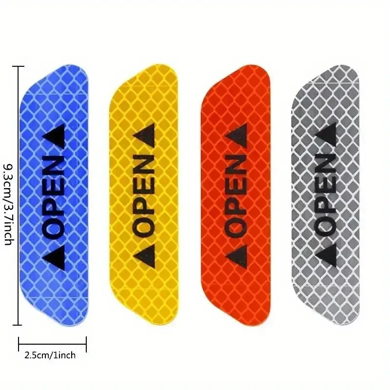 4pcs Car Door Reflective Safety Stickers for Night Visibility. Easy to Apply, Durable adhesive Warning Labels for Vehicles.