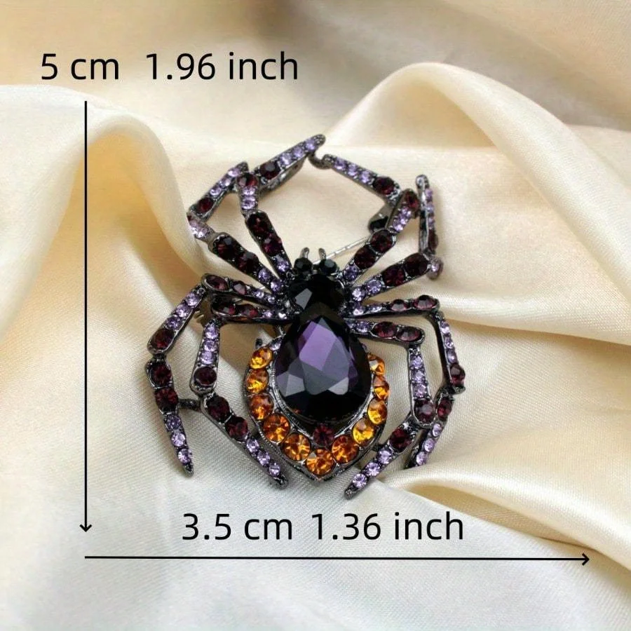 1pc Vintage Exaggerated Rhinestone Spider Brooch Pin For Women Men Fashion Retro Lady Insect Crstyal Badges