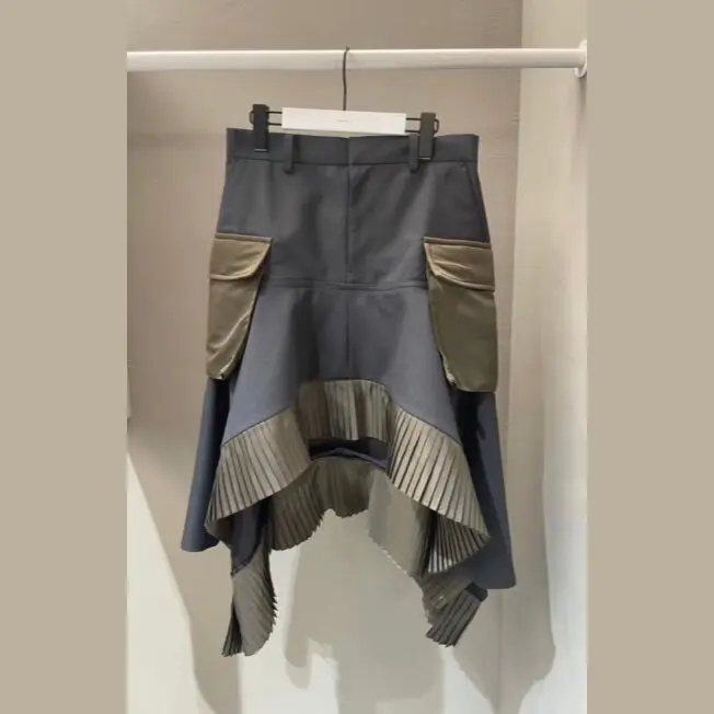 SAC 26 splicing pleated irregular skirt casual loose design long skirt