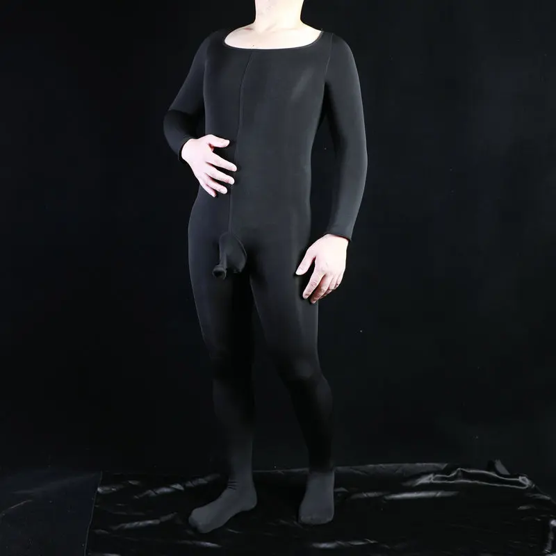 Winter Men Warm Fleece Bodysuit Penis Sheath Close Keep Warm Crotchless Tights Jumpsuit Winter Lingerie Pantyhose Cosplay