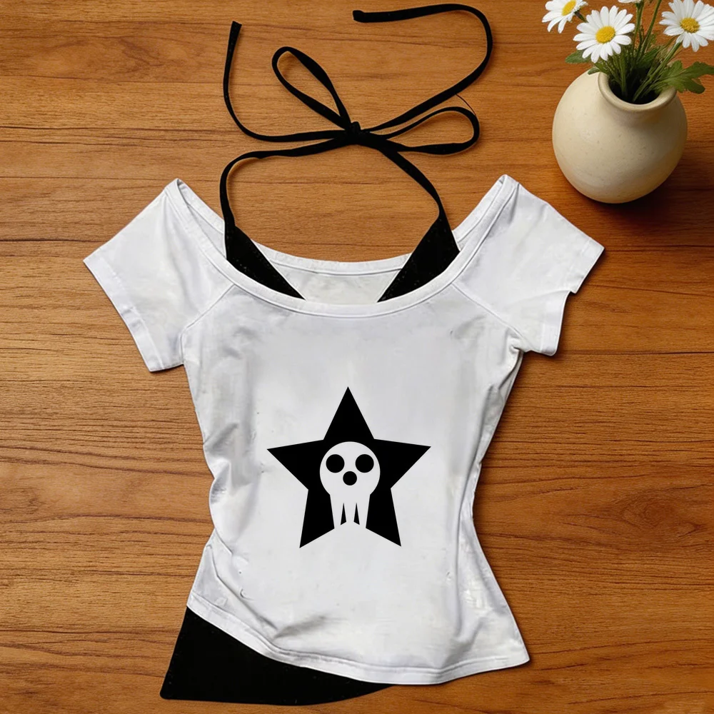Soul Eater crop top ladies emo vintage cutecore japan kawaii t shirt scene  gyaru y2k party streetwear