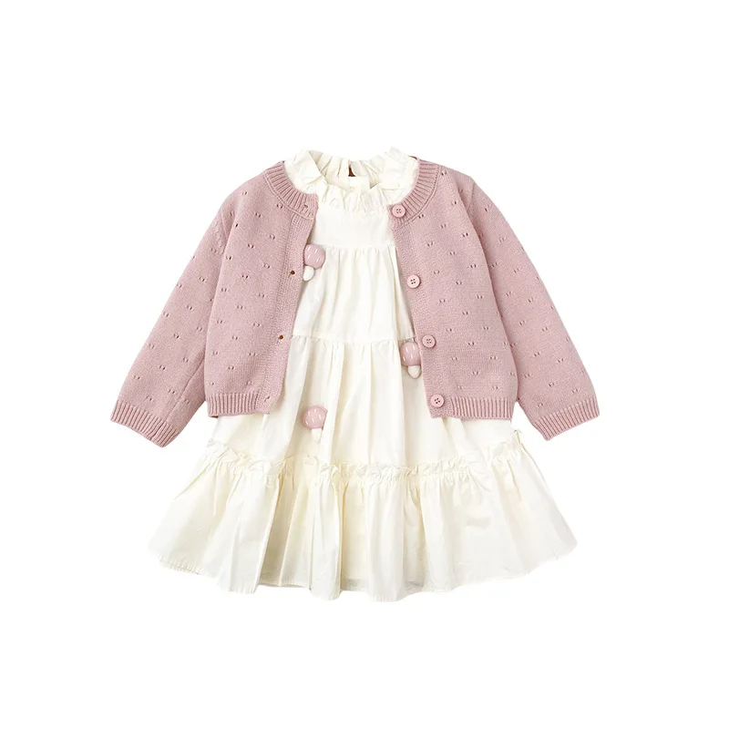 Girls Sweater Set 2025 Autumn Winter New Baby Girl Birthday Princess Dress Sweet Sweater Coat Two Piece Set 5