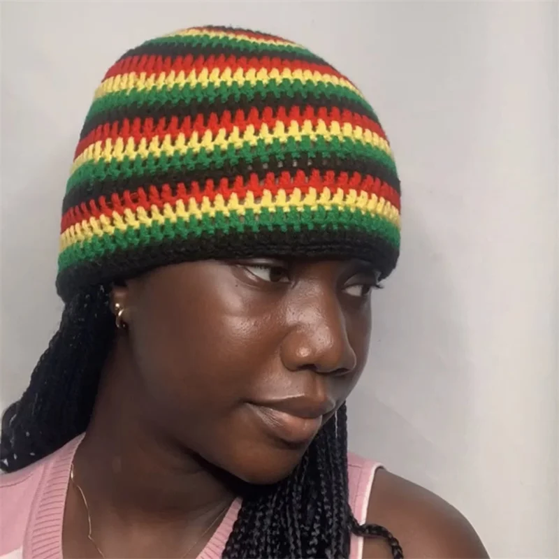 Men Knitted Beanie Cap Rainbow Jamaica Flag Baggy Skull Hat Winter Warm Colorful Stripes women Hat  Rasta Style Gorro