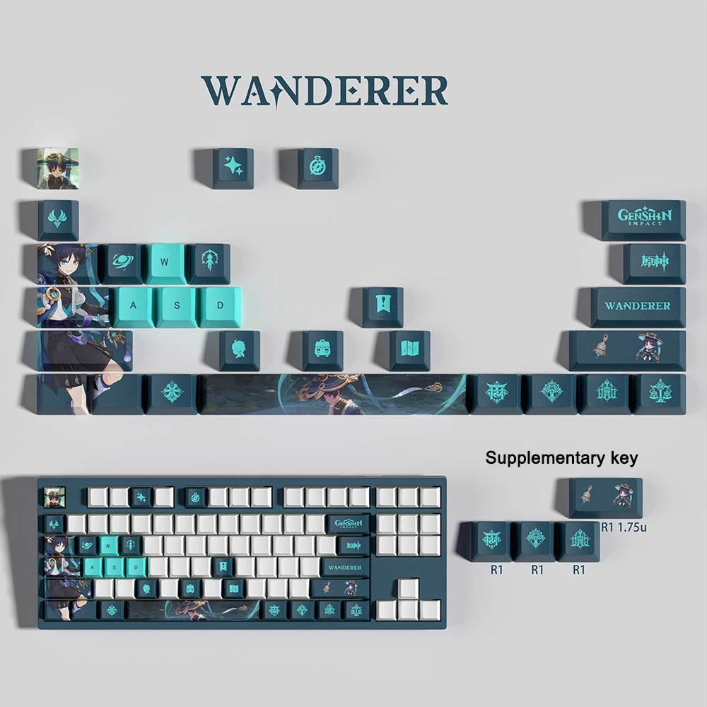 Genshin Impact Keycaps For Mechanical Keyboards Furina OEM Profile Five-sided Sublimation 29-keys Mini Set PBT Material Keycaps