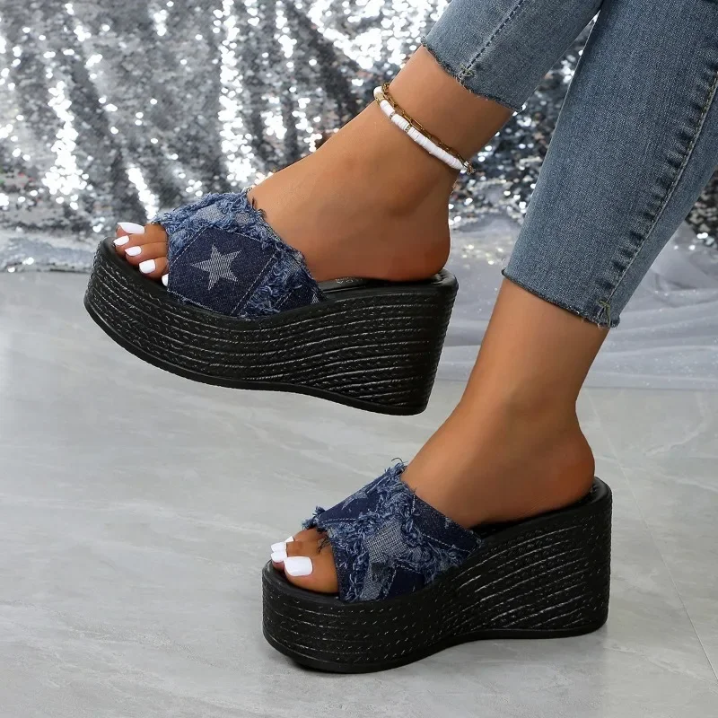 Sandals Summer 2024 New Women Slippers Wedges Platform Beach Flip Flops Trend High Heels Ladies Shoes Pumps Thick Slides Mujer