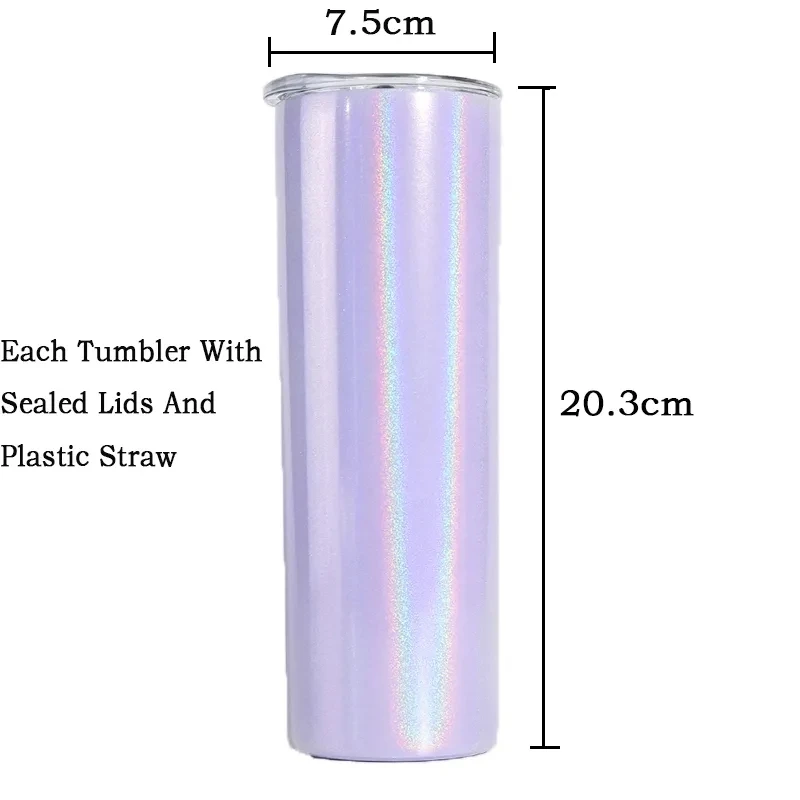 20oz Glitter Straight Skinny Tumbler With Lid Straw Stainless Steel Slim Travel Vacuum Water Bottle Cup For Hot Cold Drink