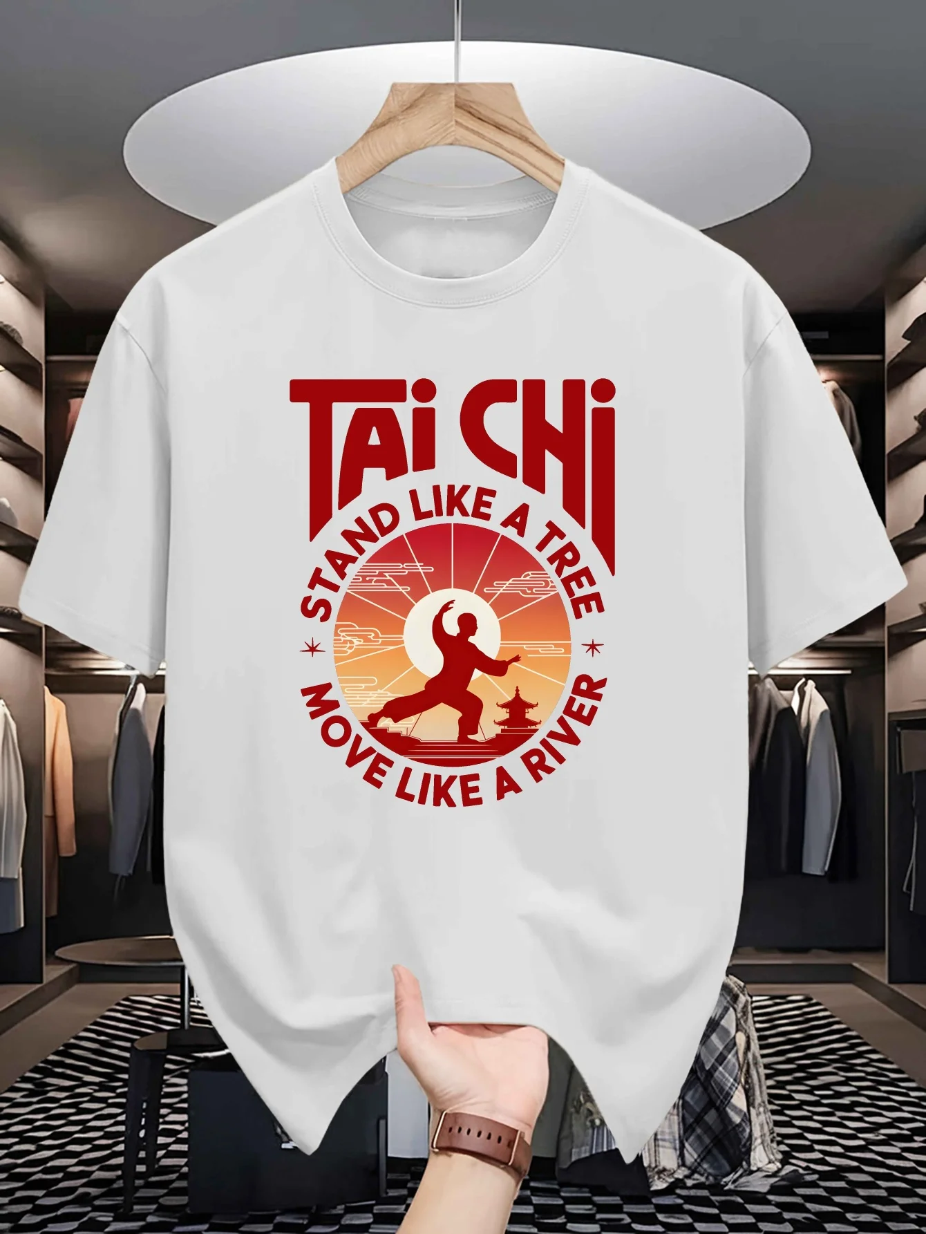 Mens Crew Neck T Shirt Minimal Bagua Yin Yang Tai Chi Zen Graphic Short Sleeve Casual Cotton Meditation Culture Lover Street Tee