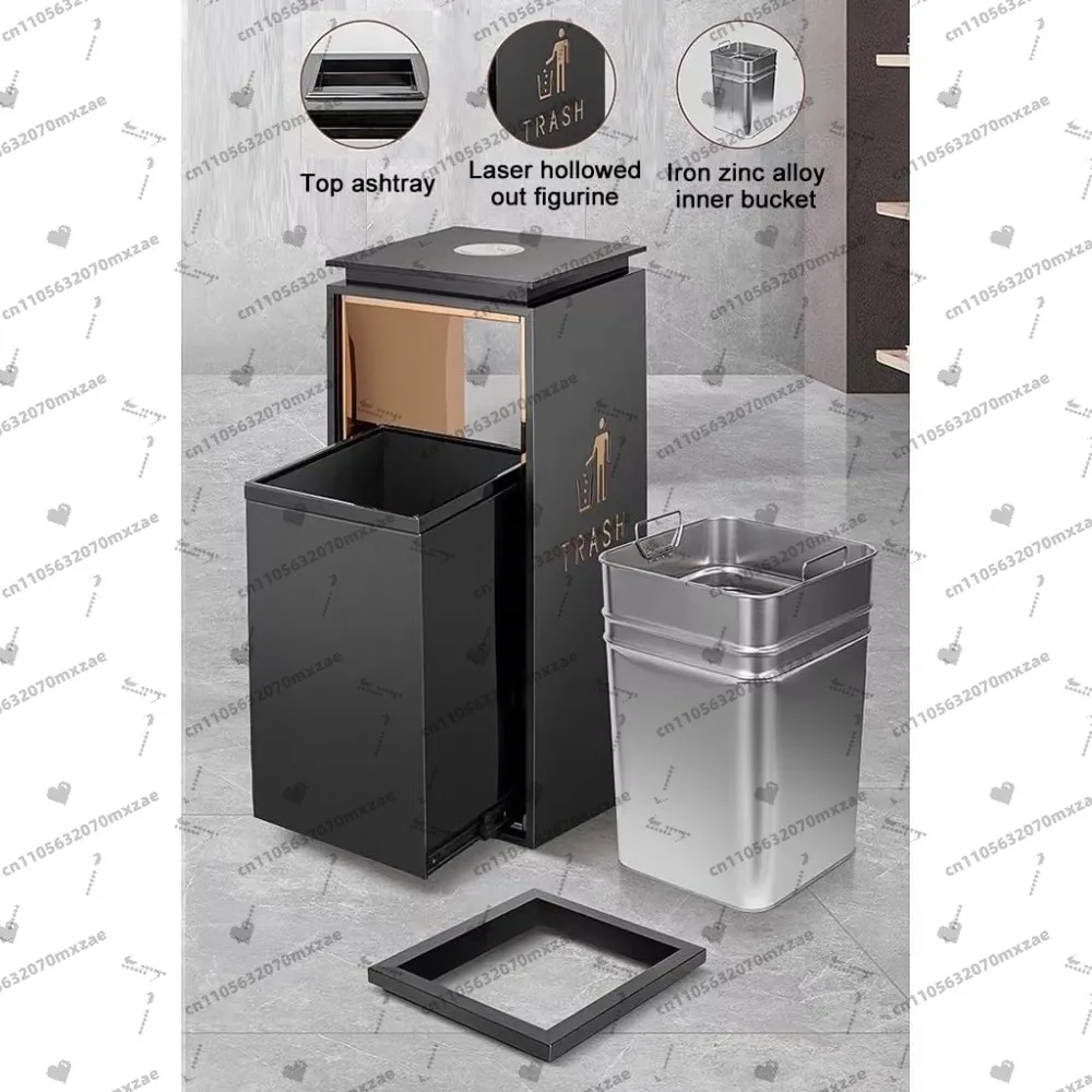 سلة المهملات التجارية الخارجية، سلة المهملات الداخلية والخارجية المصنوعة من الفولاذ المقاوم للصدأ مع غطاء، للمكتب ومدخل مصعد المطعم