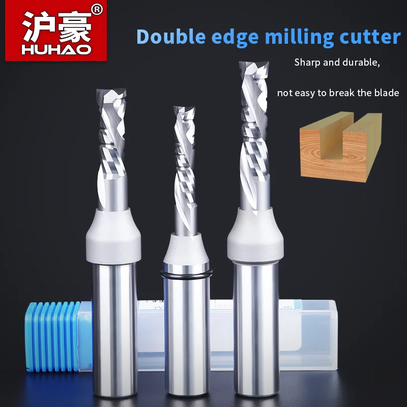 HUHAO Woodworking Router Bit Compound Spiral Router Bit  Engraving Slotting and Trimming Straight Sprial Milling Cutter