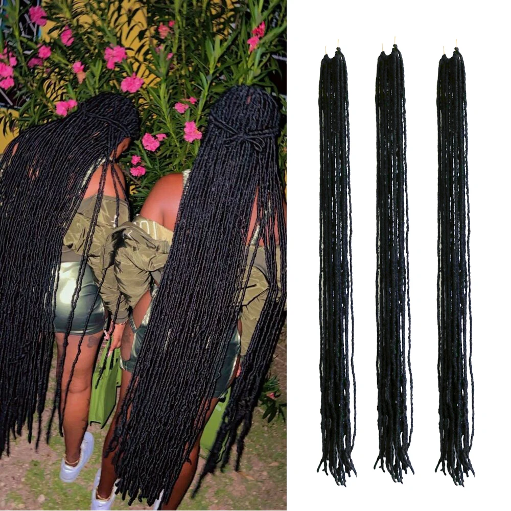 Nu Locs 36–40 Zoll schwarze Faux Locs-Verlängerung, 21 Stränge, weiche Göttin, synthetisches Flechten, Dreadlocks-Haar für Frauen, Häkelhaar