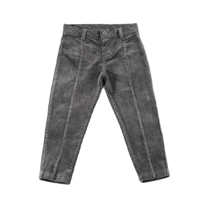 

Boys/girl long pants black corduroy trouser front zipper waistband fashion pants autumn winter kid clothes pants inside elastic