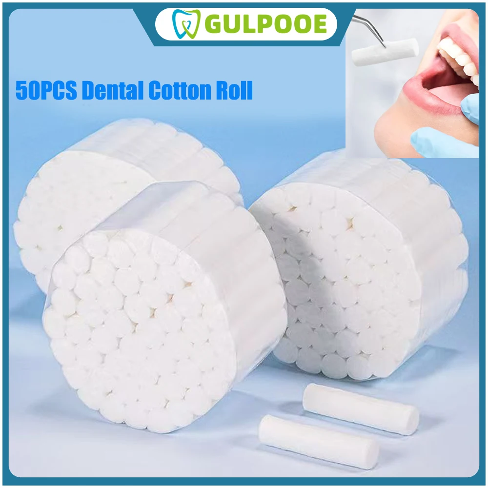 GULPOOE 50Pcs/Rolls Dental Cotton Roll Treatment Absorbent Supplies Material Teeth Whitening Product 100% Cotton High Absorbent